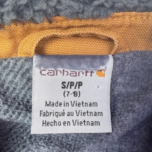 Carhartt Boys Brown Canvas Sherpa Collar Chore Coat Jacket Size S 7-8 RN13706 - Picture 2 of 11